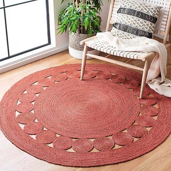 Rust, Handmade Jute, Boho Farmhouse Braided Design 4' Round - Image 2