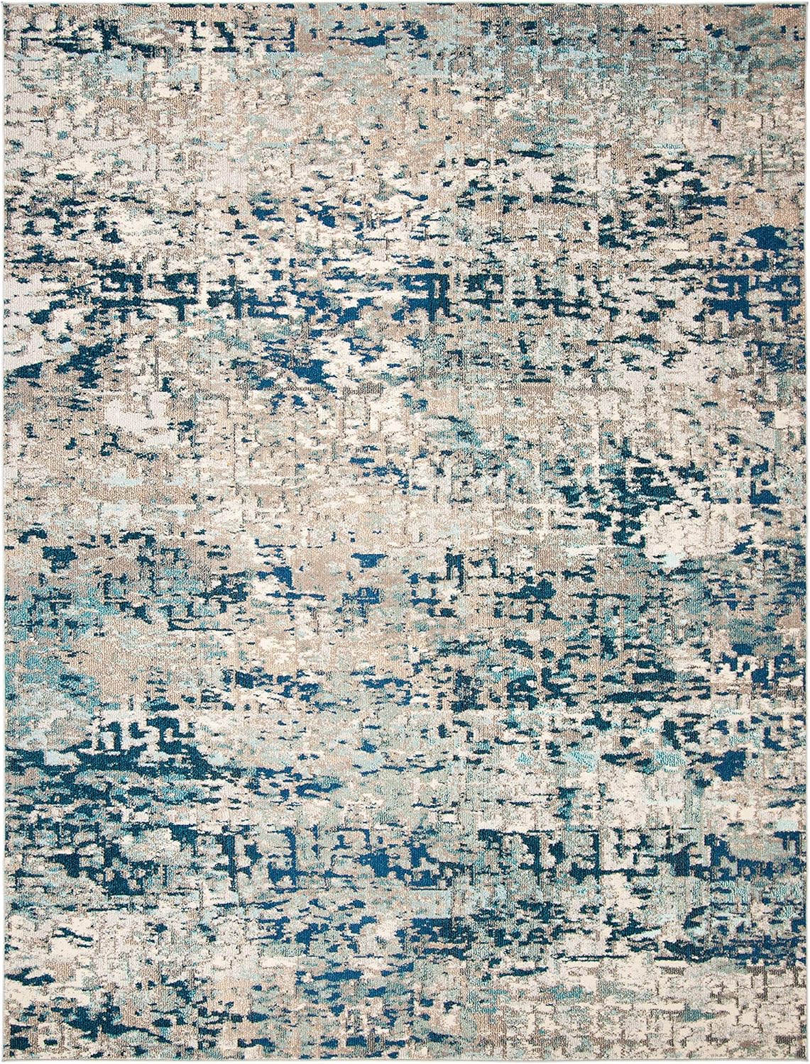 Modern Abstract Design, Grey & Blue 8' x 10'
