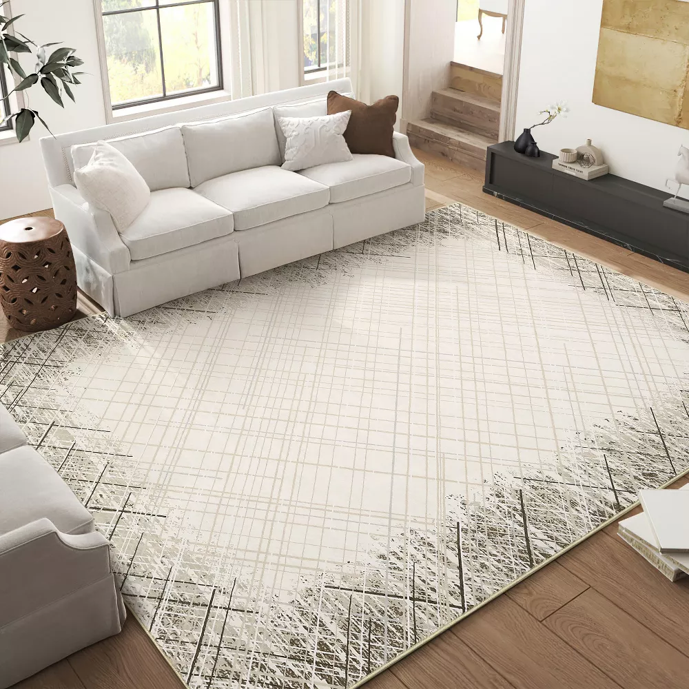Modern Bordered Carpet Rug Indoor Stain Resistant Non-Slip 8x10