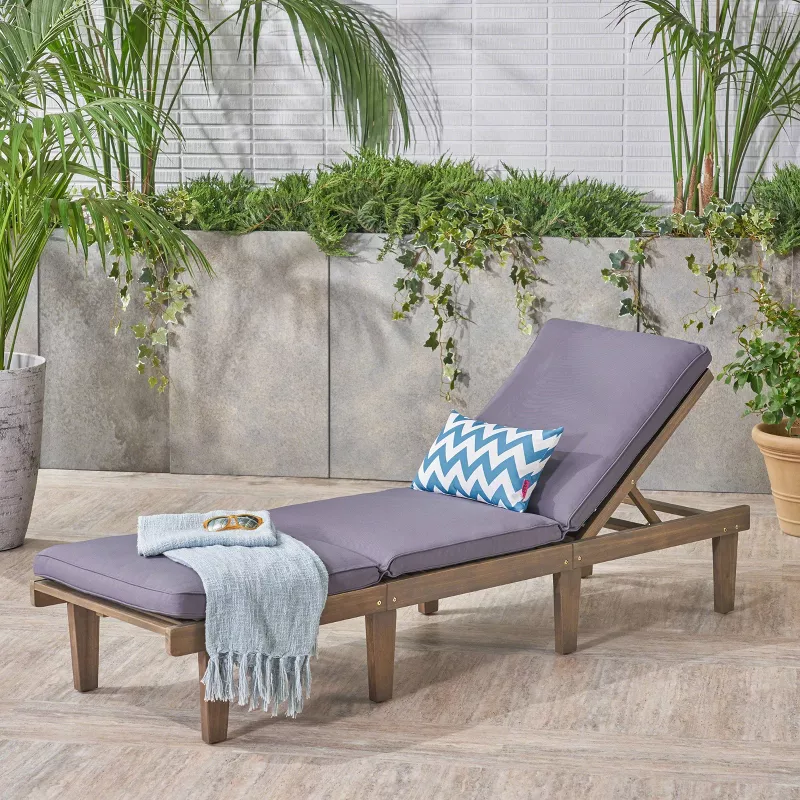 Ariana Acacia Wood Chaise Lounge - Gray/Dark Gray - 2 BOXES