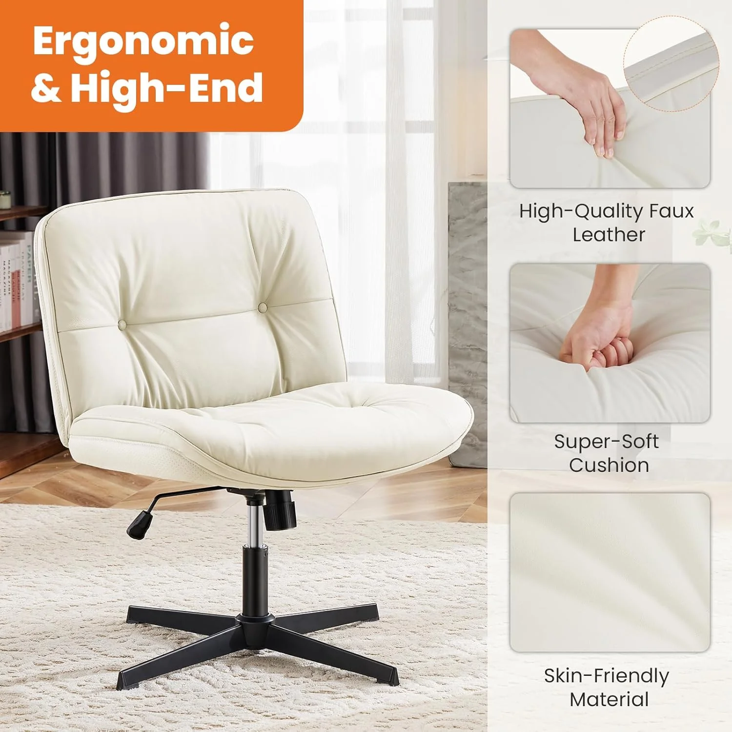 Armless-Office Desk Chair Without Wheels Light Beige - Image 2