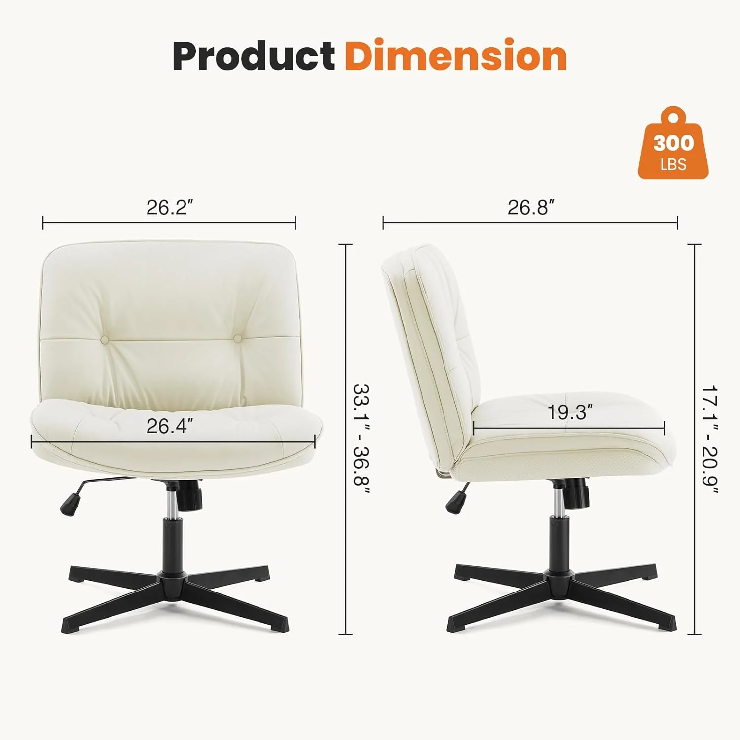 Armless-Office Desk Chair Without Wheels Light Beige - Image 4