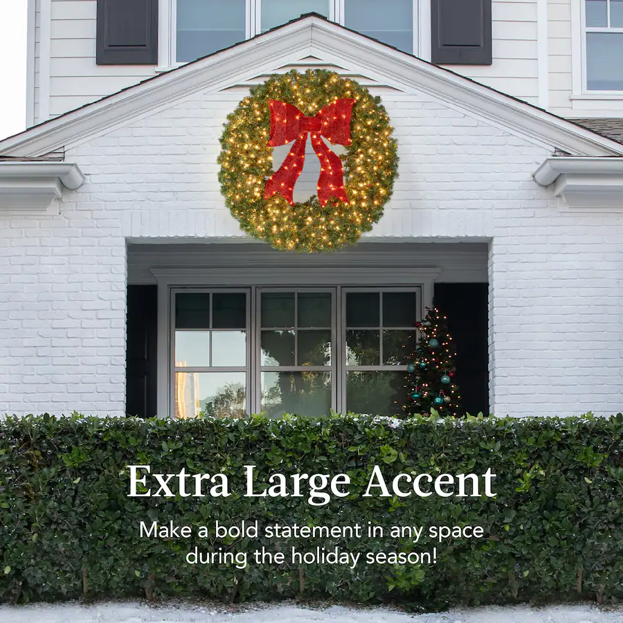 Artificial Pre-Lit Fir Christmas Wreath Decor w/ Red Bow - Image 5