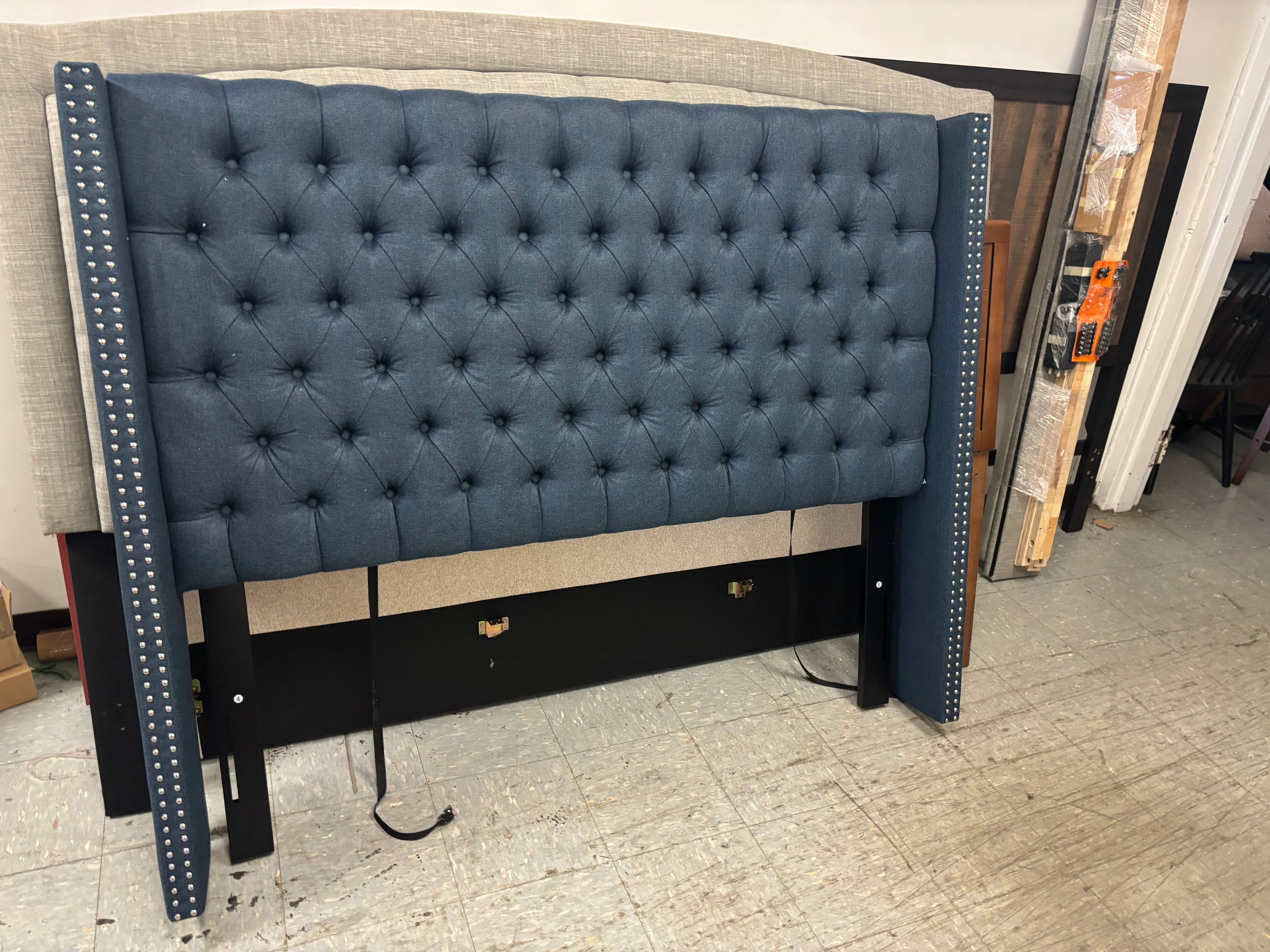 Ashwin Upholstered Wingback Queen Headboard - Navy SHOWROOM ITEM - Image 2