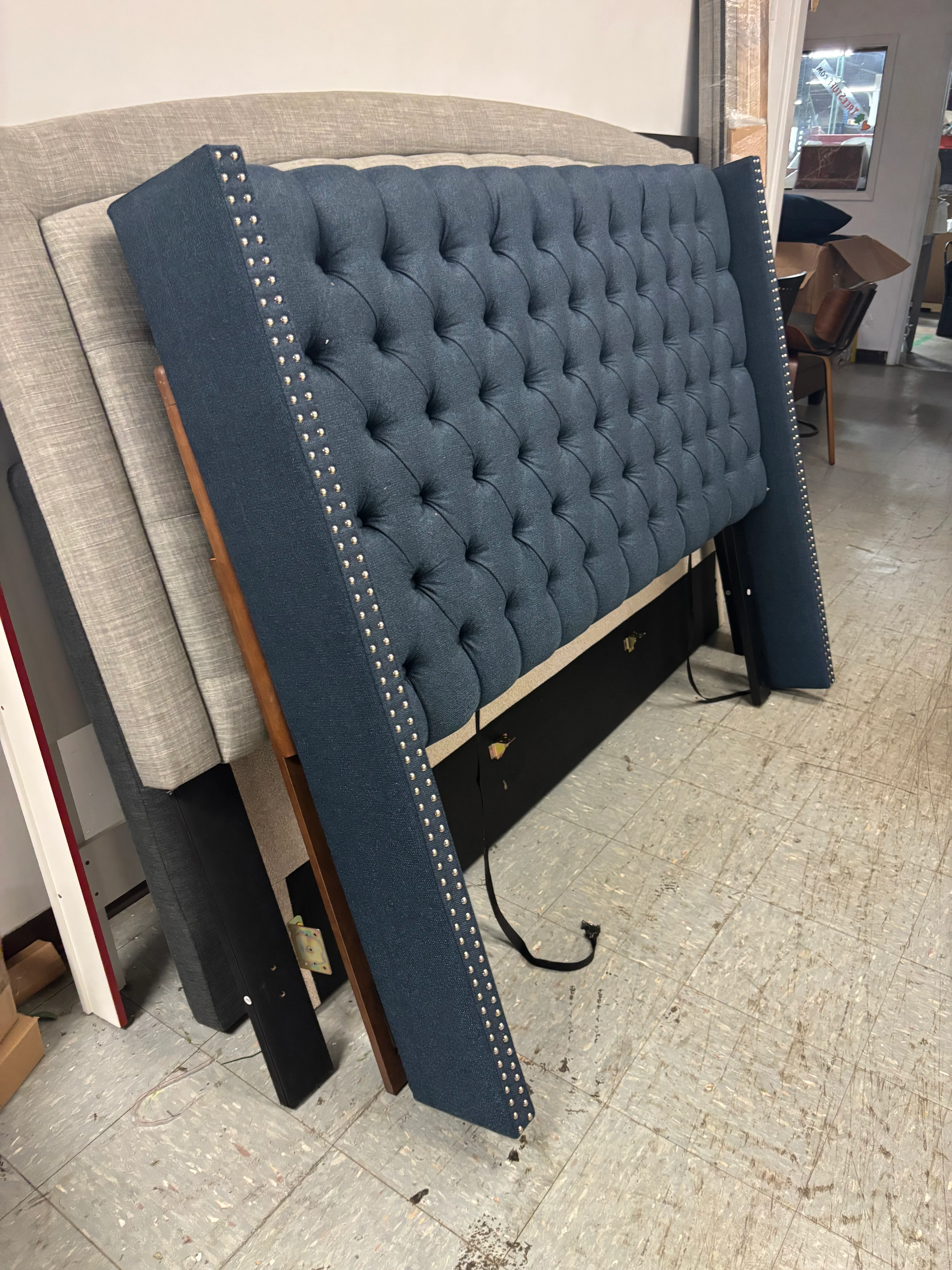Ashwin Upholstered Wingback Queen Headboard - Navy SHOWROOM ITEM - Image 3