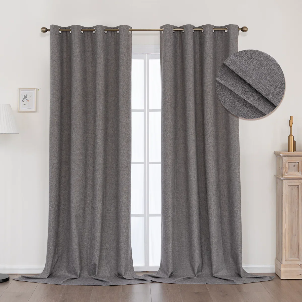 Aslyn Linen Textured Thermal InsulatedBlackout Grommet Curtain Pair - Image 3