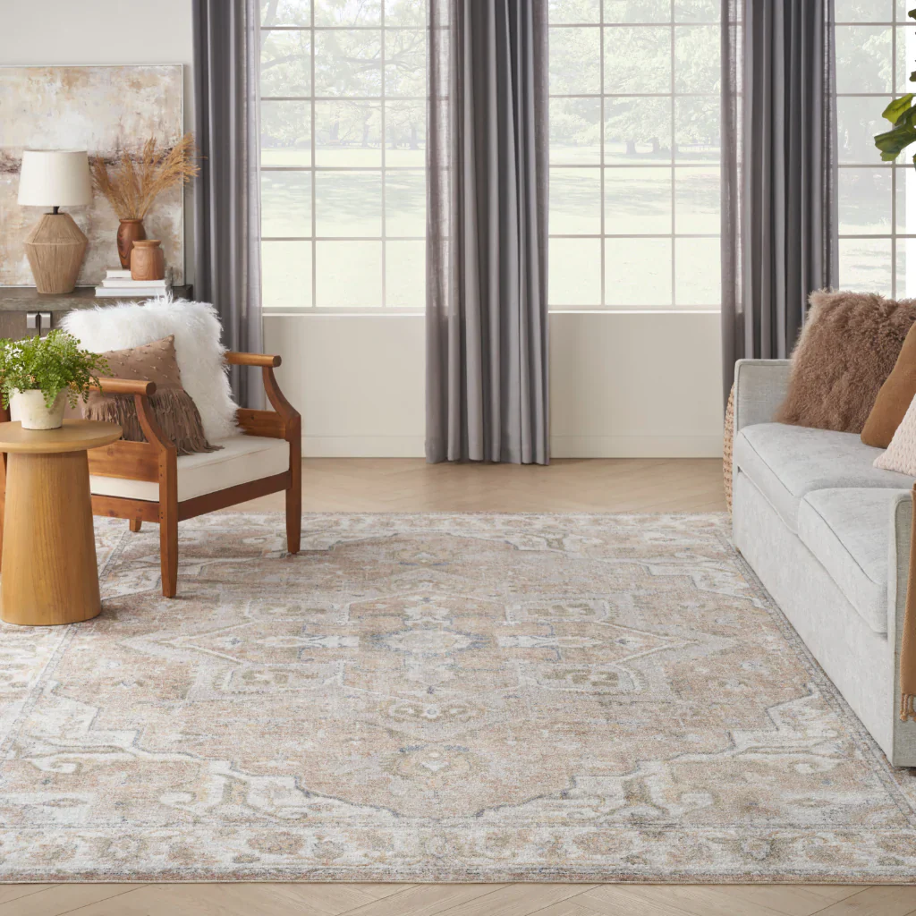 Power Loomed Persian Rug with Faded Beige Floral Design 4'x6' - Image 5