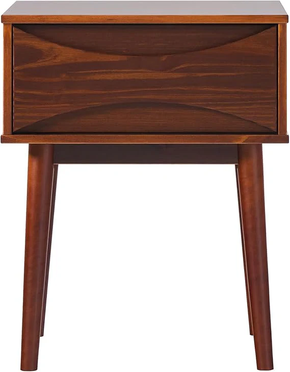 Atticus Solid Wood Retro 1-Drawer Nightstand, Walnut - Image 3