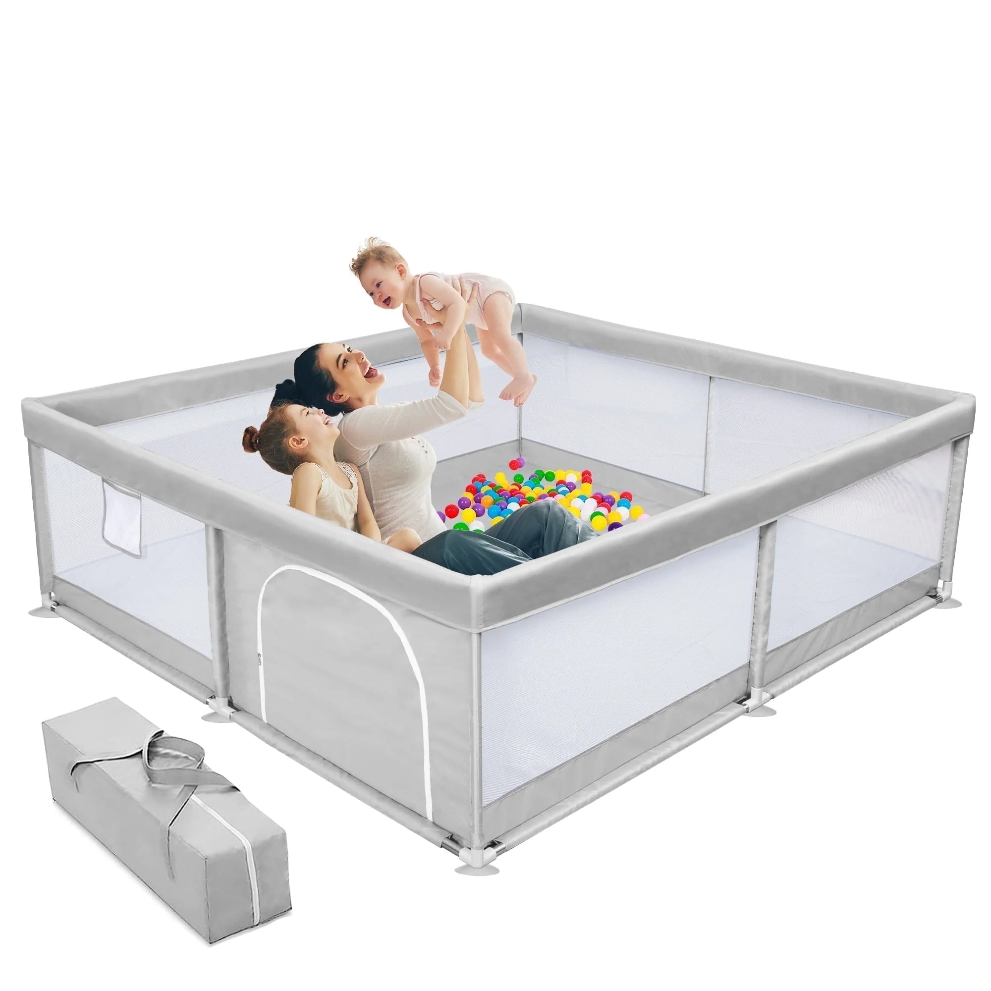 Baby Playpen Large Play Yard Fence for Toddlers, Gray