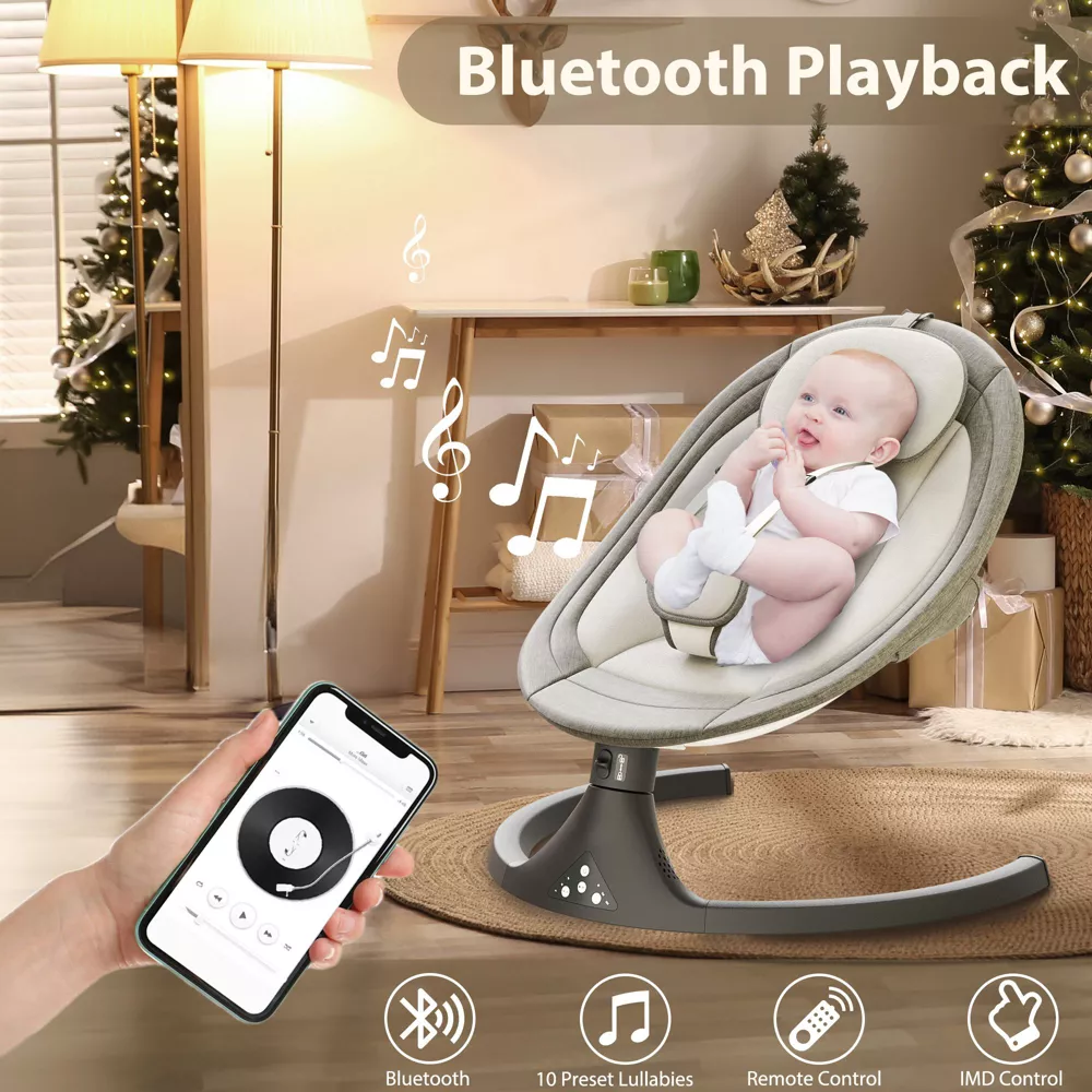 Baby Swing for Infants with Bluetooth-Gray - Image 4