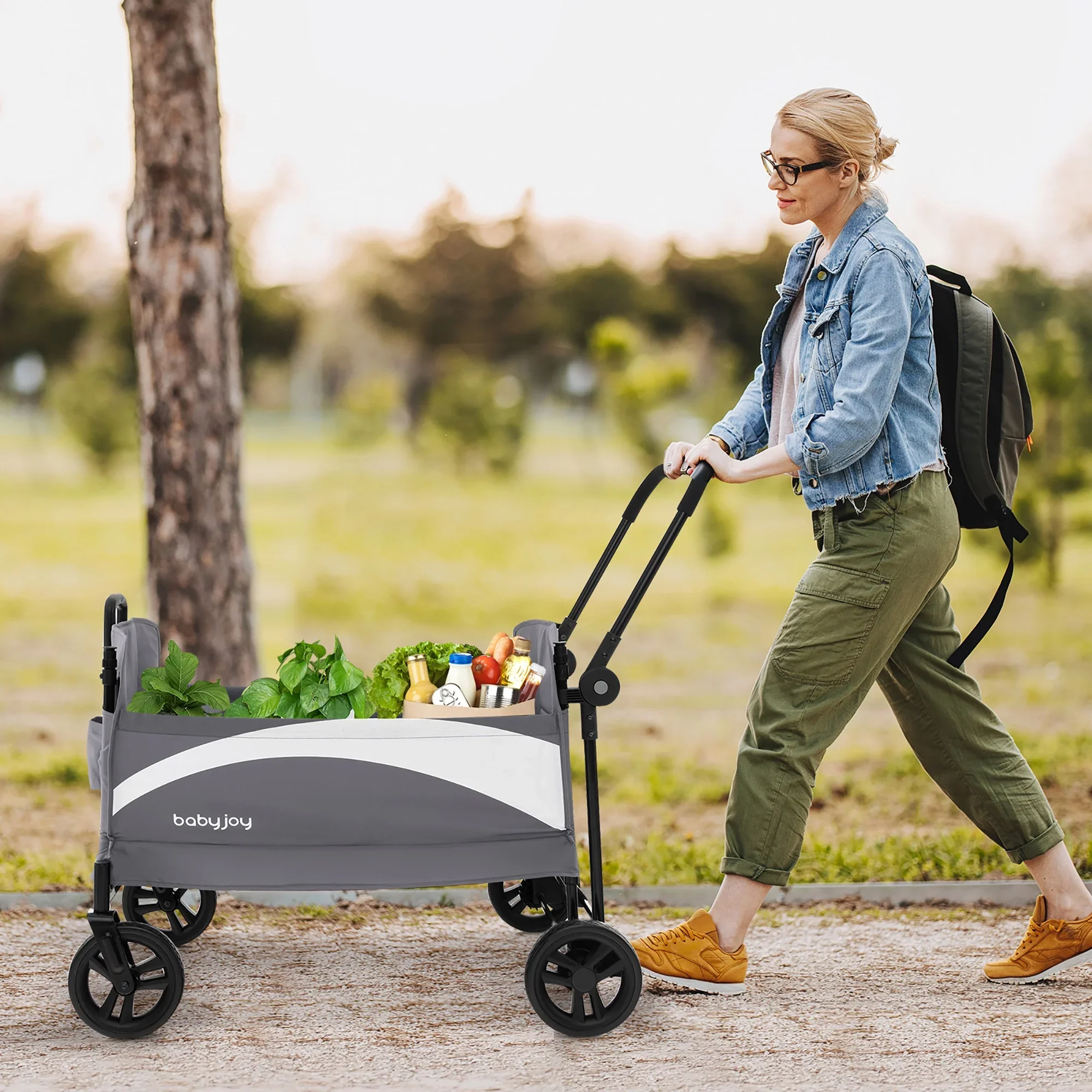 2-Seat Wagon Stroller Folding with Adjustable Canopy Net - Image 2