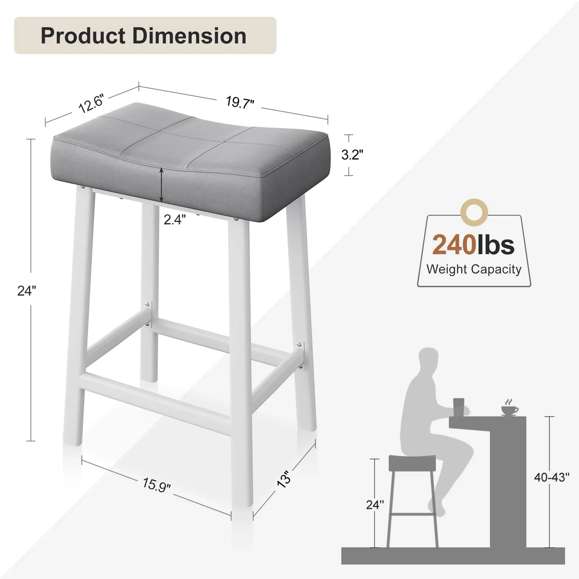 Backless Saddle Barstools Set of 2 - Image 3