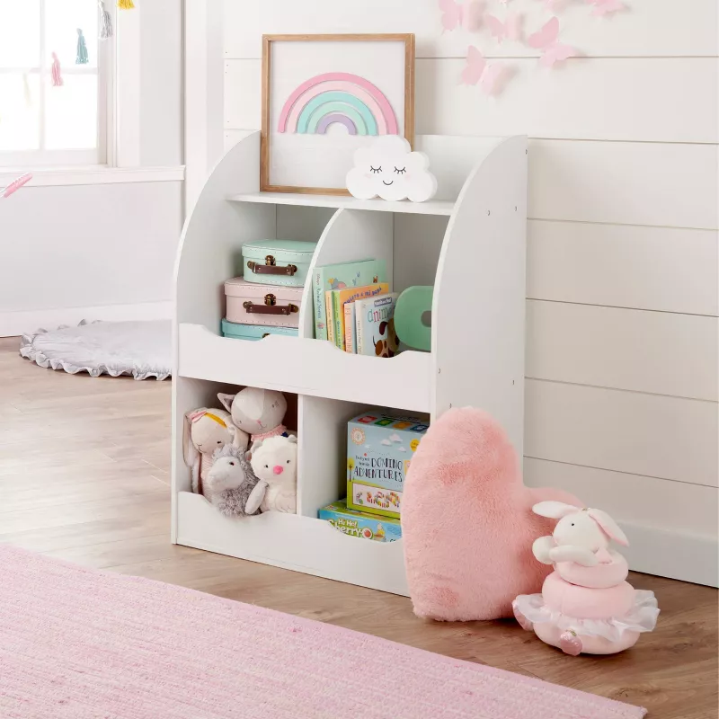 4 Bin Storage Cubby with Bookshelf White - Image 5