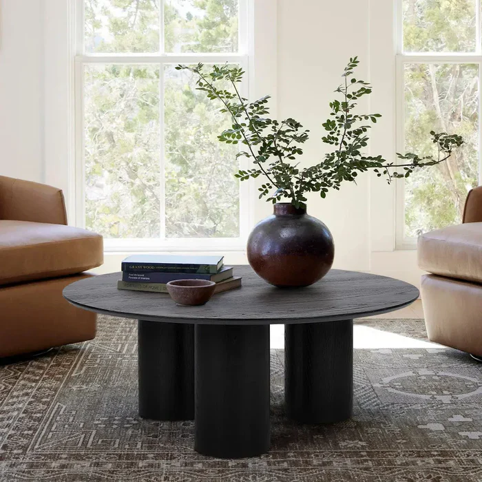 Modern Black Oak Wood Round Coffee TABLE TOP ONLY - Image 2