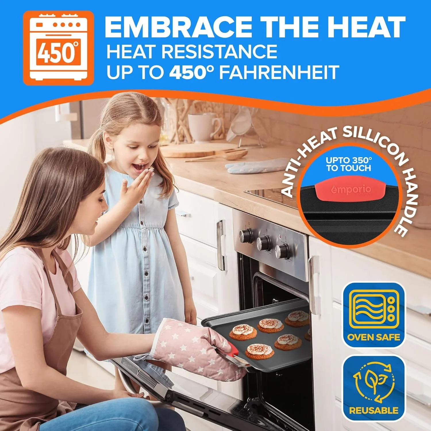 Baking Pan Set - Nonstick Coating, Carbon Steel with Red Silicone Handles, Set of 25 - Black - Image 2