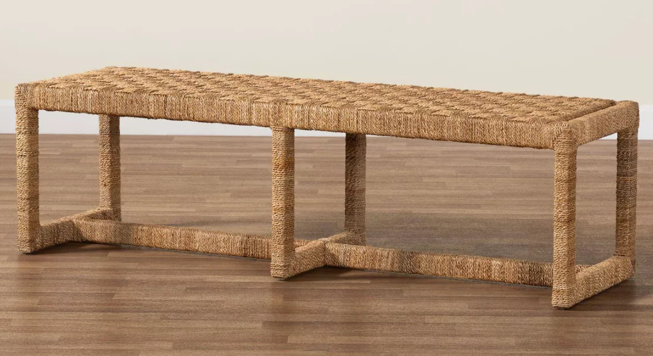 bali & pari Cipally Seagrass and Mahogany Wood Accent Bench Natural SHOWROOM ITEM