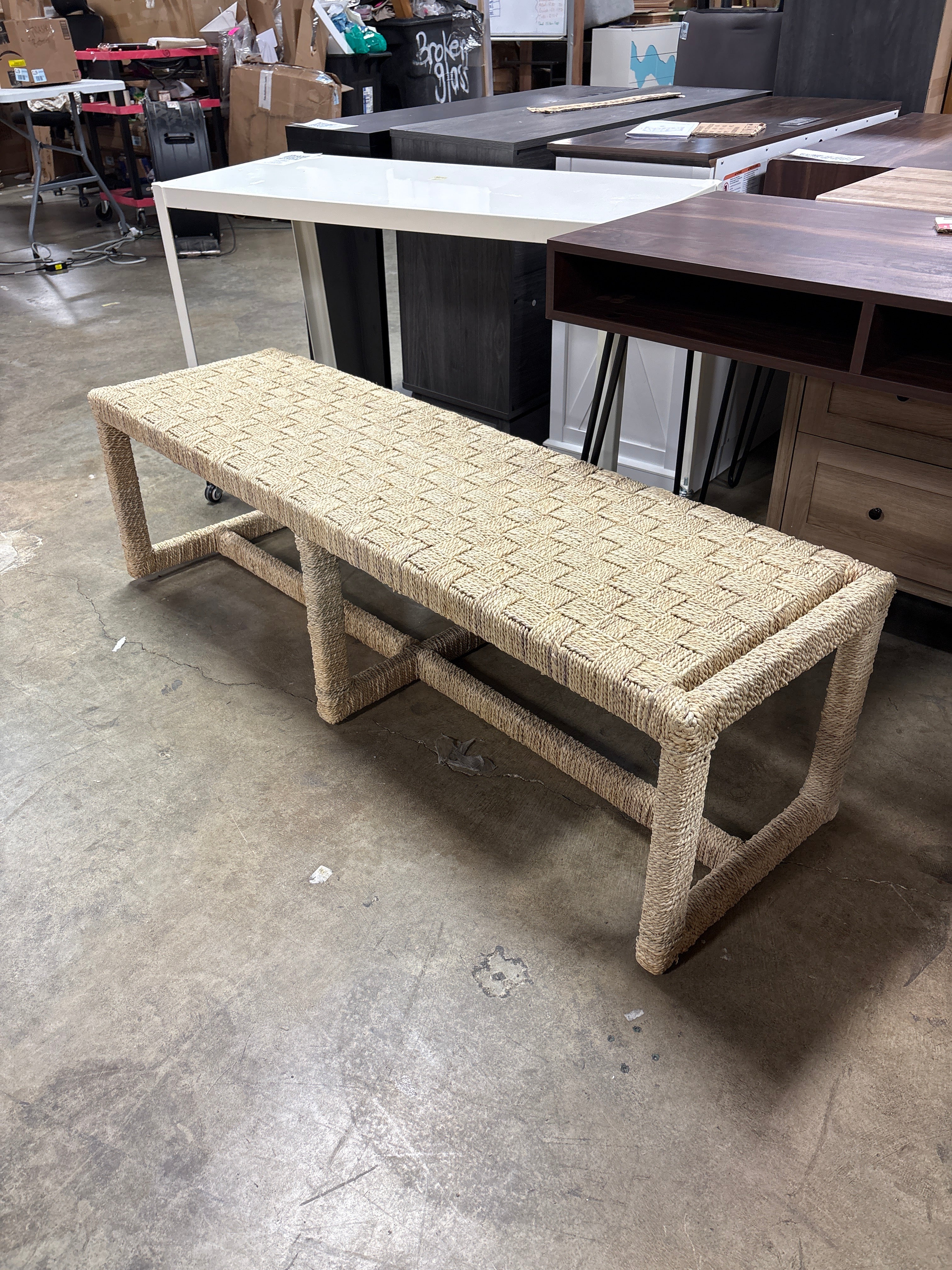 bali & pari Cipally Seagrass and Mahogany Wood Accent Bench Natural SHOWROOM ITEM - Image 2