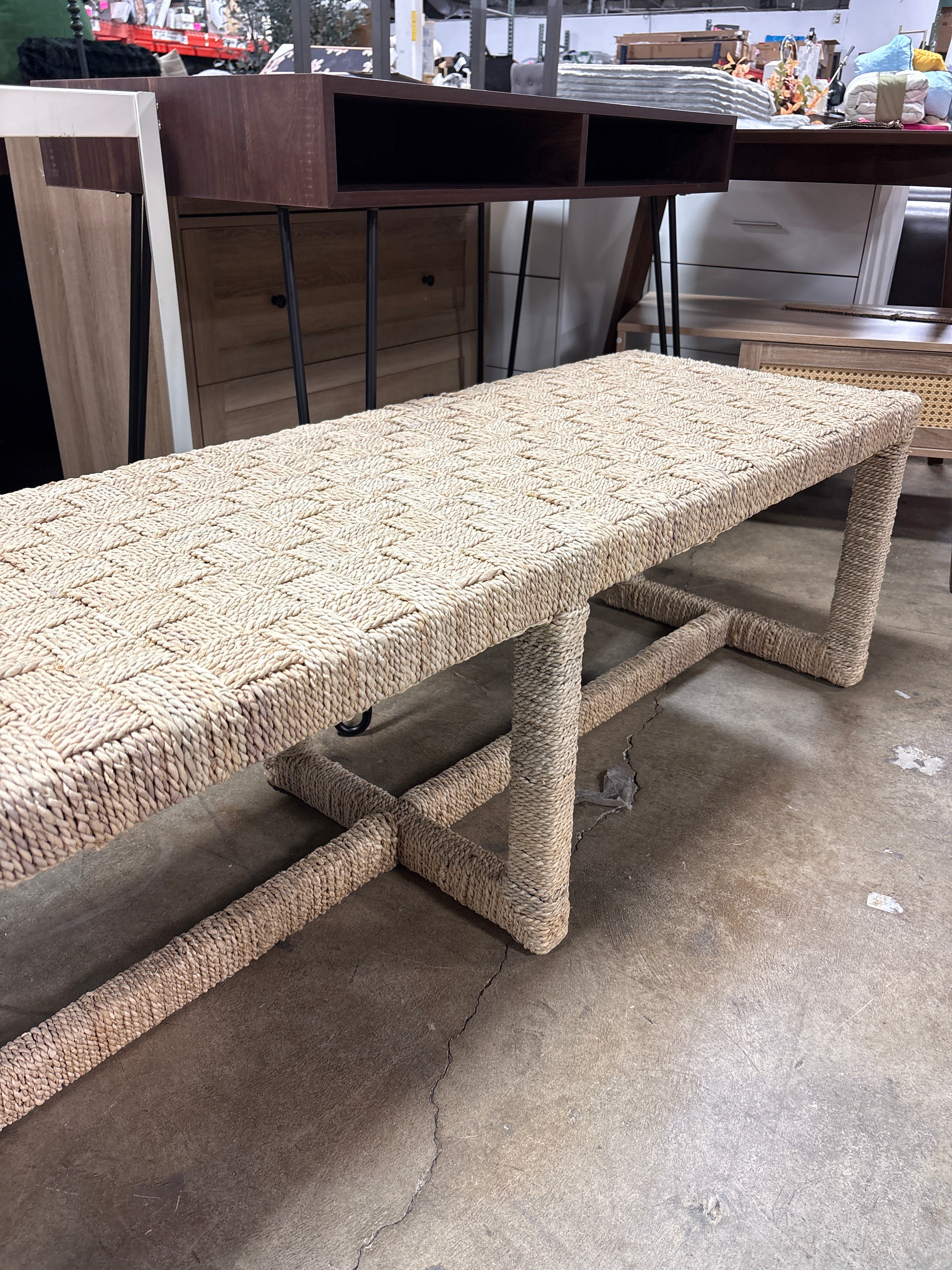 bali & pari Cipally Seagrass and Mahogany Wood Accent Bench Natural SHOWROOM ITEM - Image 3
