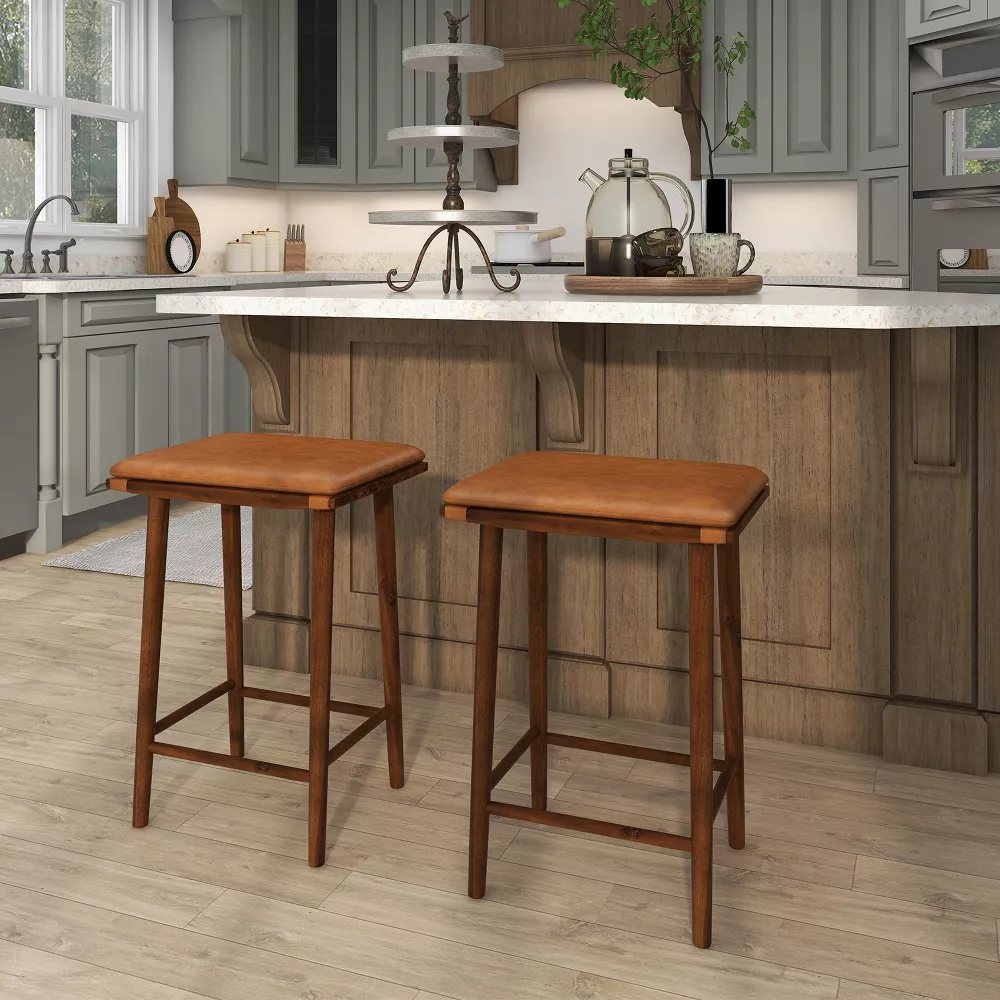 Set of 2 Dining Barstools w/ Footrest & Removable Cushion - Image 2