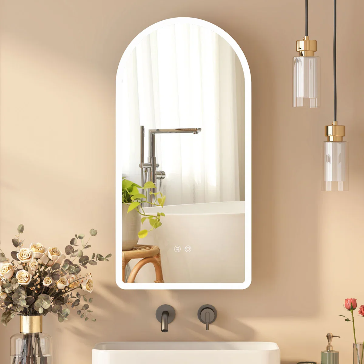 Bathroom Arched Medicine Cabinet With Led Lights &storage - Image 2