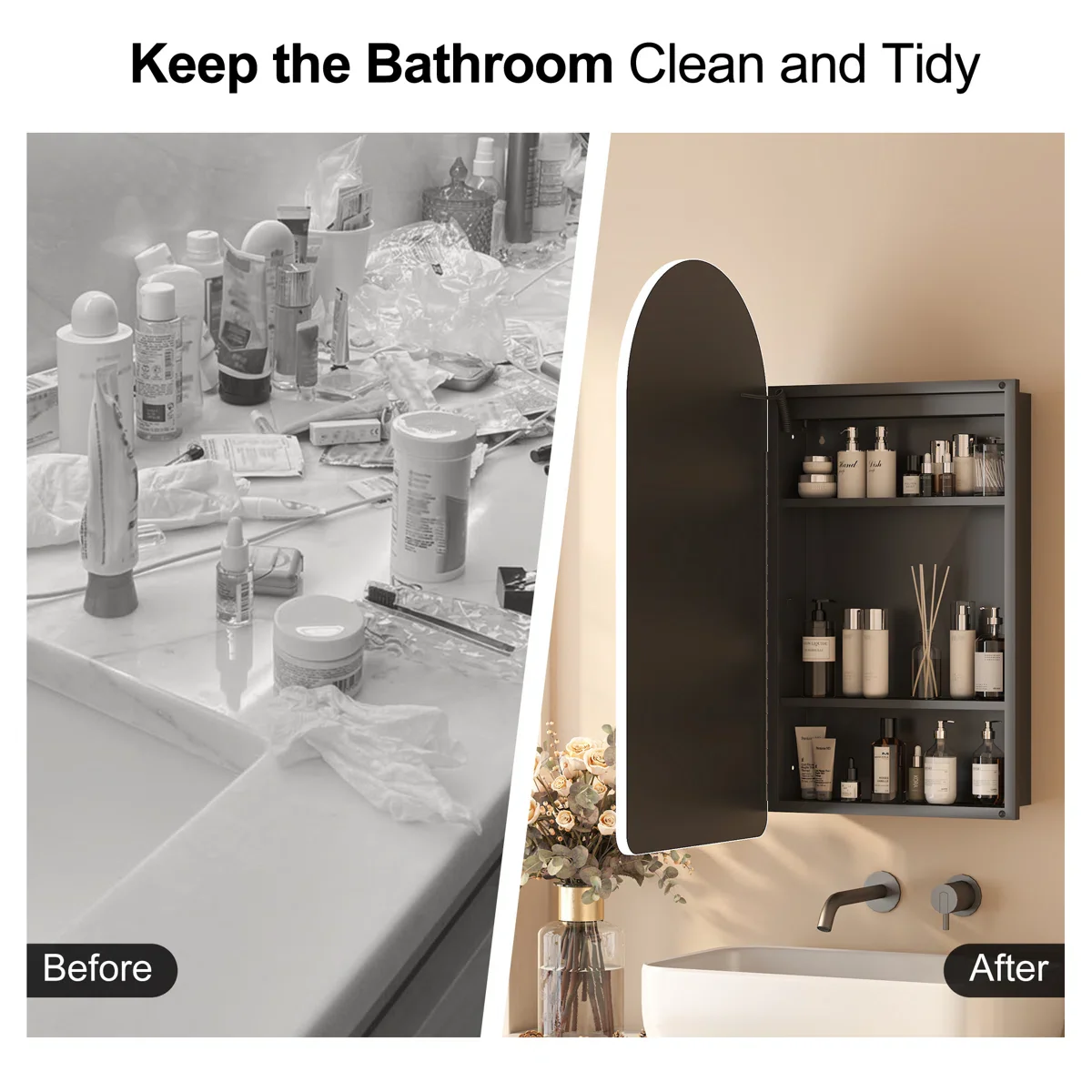Bathroom Arched Medicine Cabinet With Led Lights &storage - Image 5