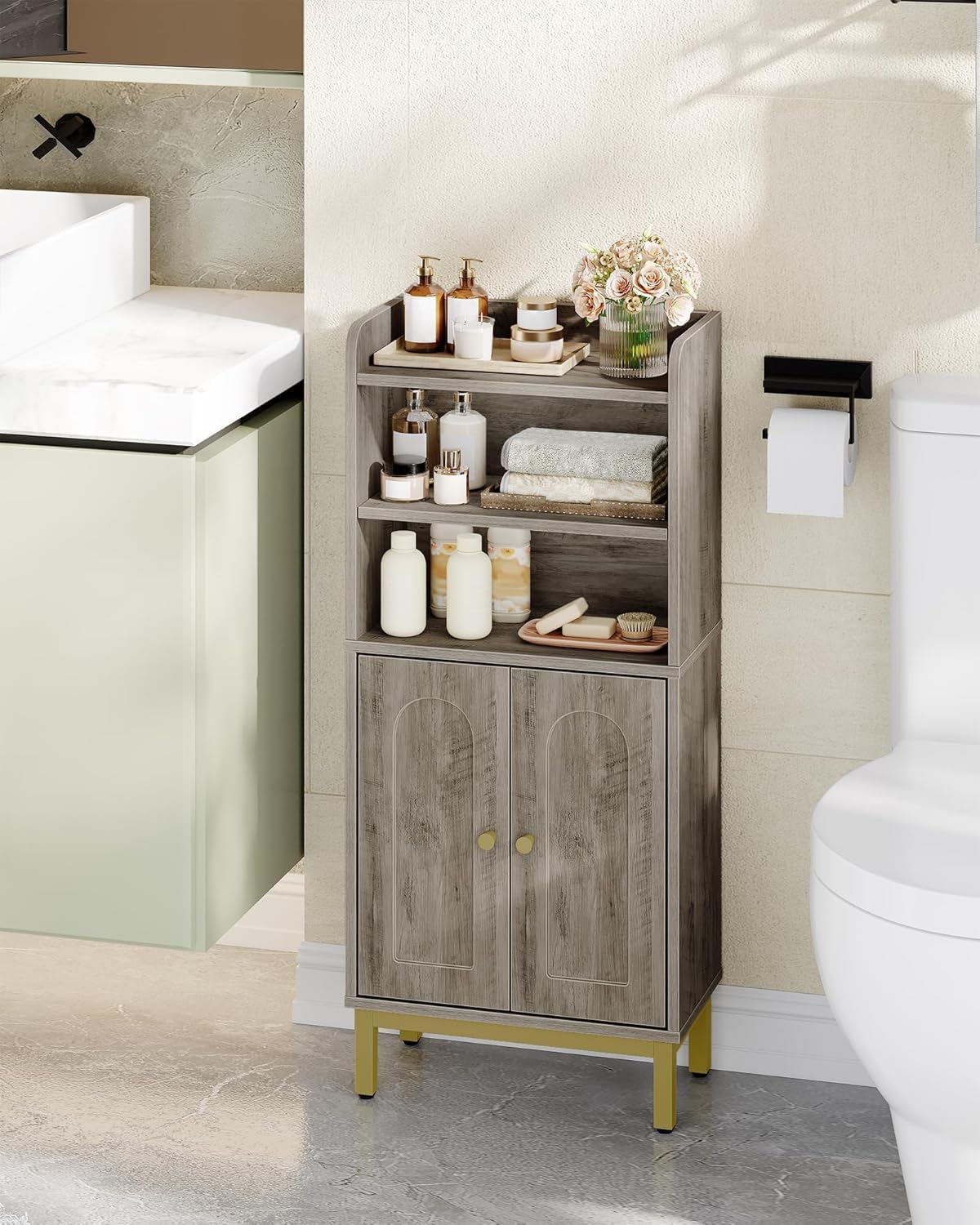 Bathroom Storage Cabinet, Small Greige - Image 4
