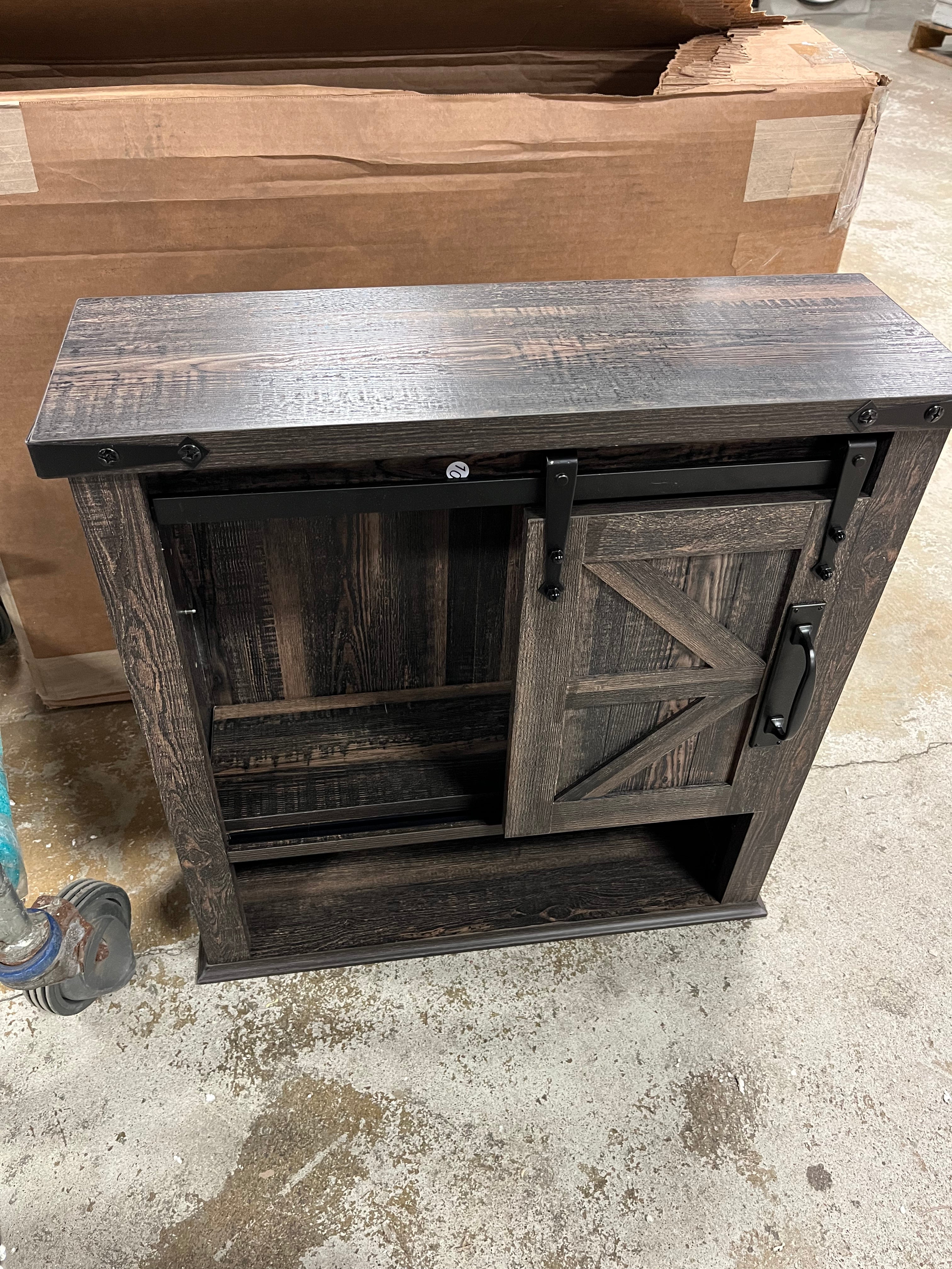 Bathroom Wall Storage Cabinet with Barn Door & 3 Shelves, - Image 7