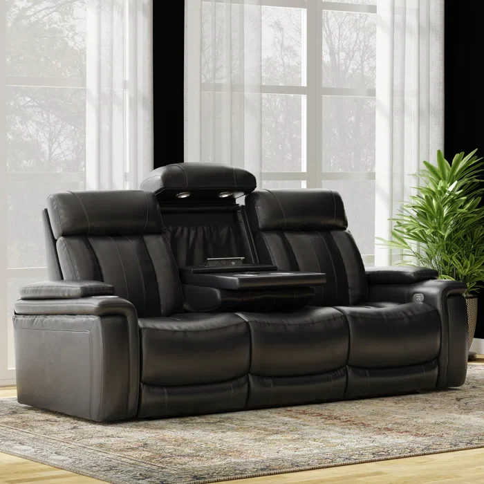 Batta 89'' Pillow Top Arm Reclining Sofa - Midnight Gray Faux Leather SHOWROOM ITEM