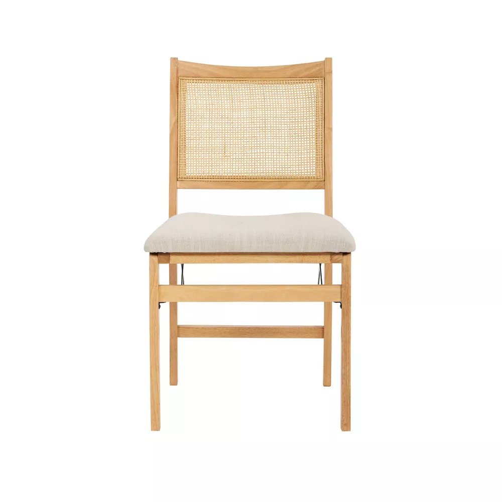 Bayley Rattan Back Fabric Folding Chair Natural d Frame, No Assembly Required