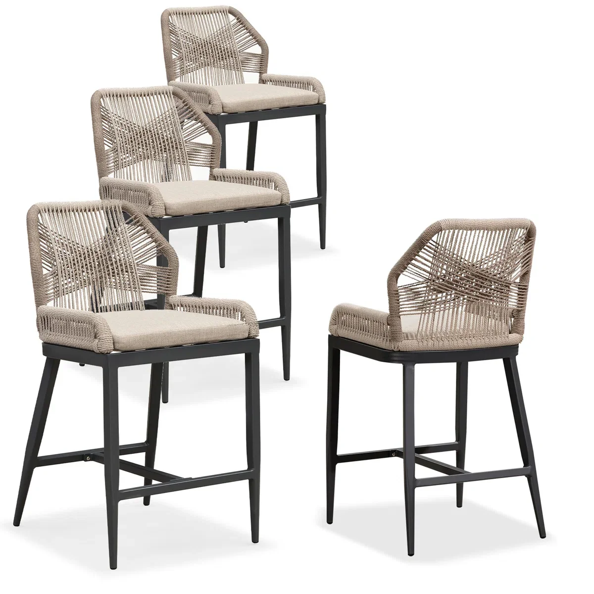 Bayou Breeze Modern Wicker Rattan Barstools With Back Aluminum - SHOWROOM ITEM