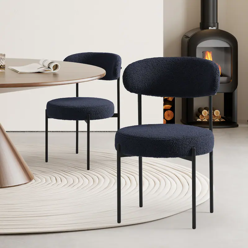 Bayville Modern Sherpa Upholstered Metal Frame Side Dining Chair (Set of 2) - Image 4