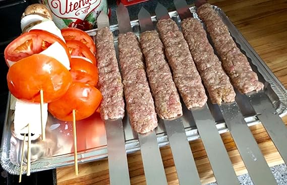 BBQ Skewers Stainless Steel Flat Metal with Wooden Handles - Image 3