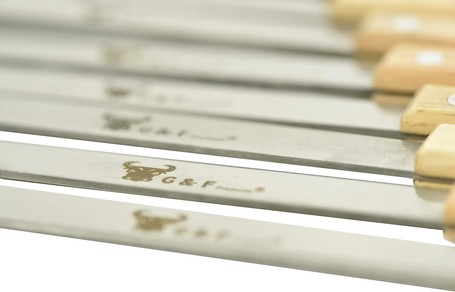 BBQ Skewers Stainless Steel Flat Metal Skewers with Wooden Handles - Image 2