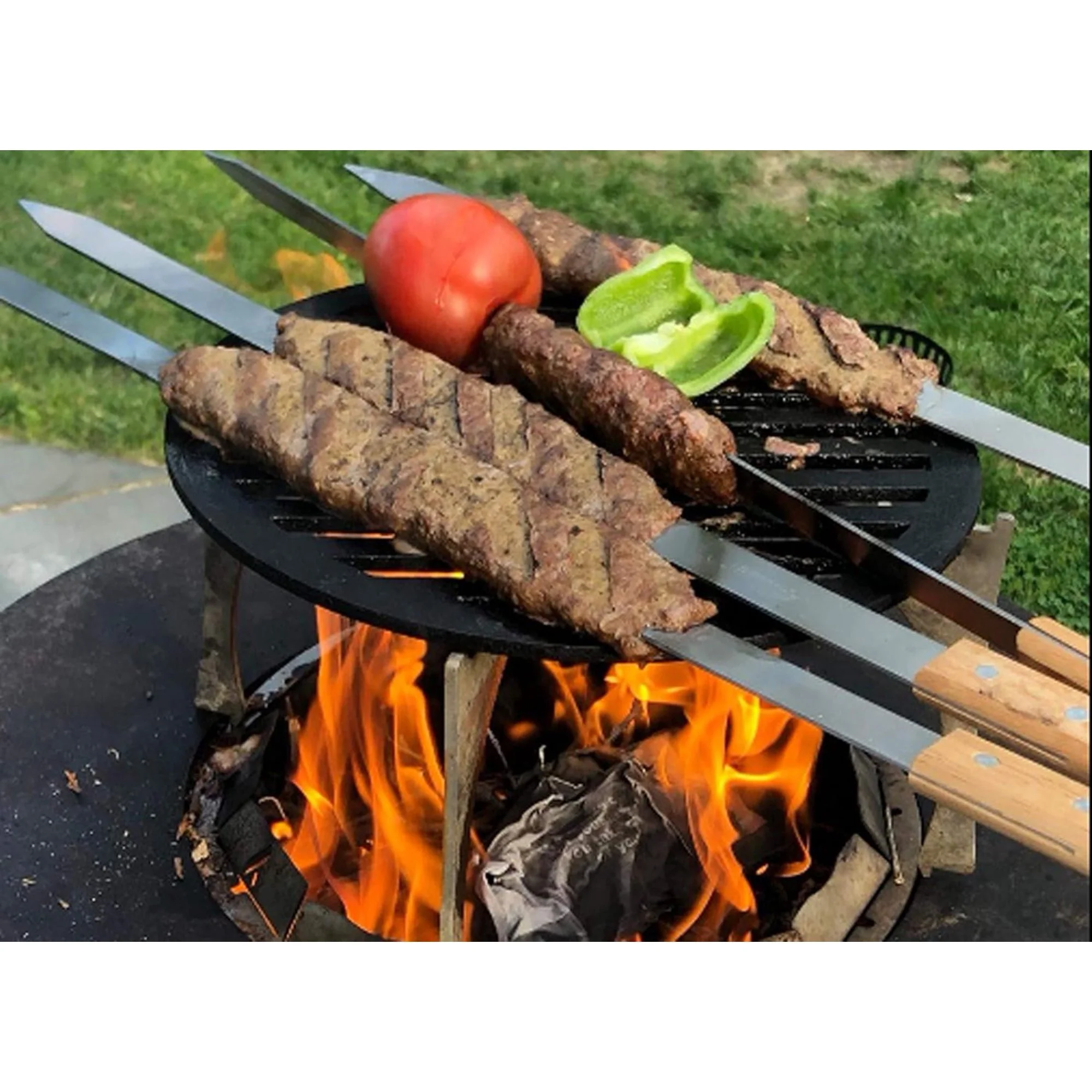 BBQ Skewers Stainless Steel Flat Metal Skewers with Wooden Handles - Image 2
