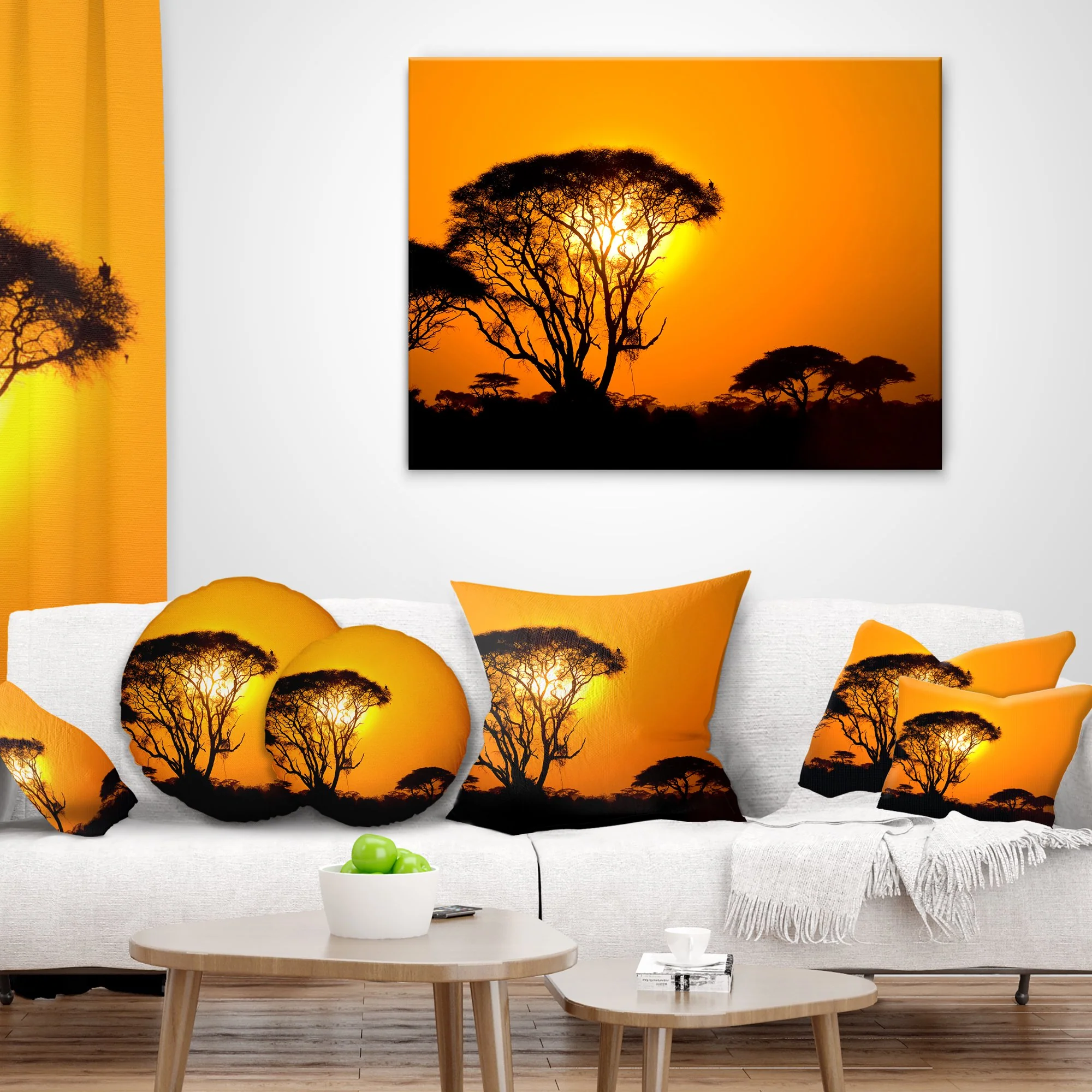 Beautiful African Sunset in Savannah - Landscape Printed Throw Pillow - Image 3
