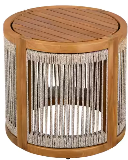 Beautiful Brown Round Wood and Rope Outdoor Side Table - SHOWROOM ITEM 