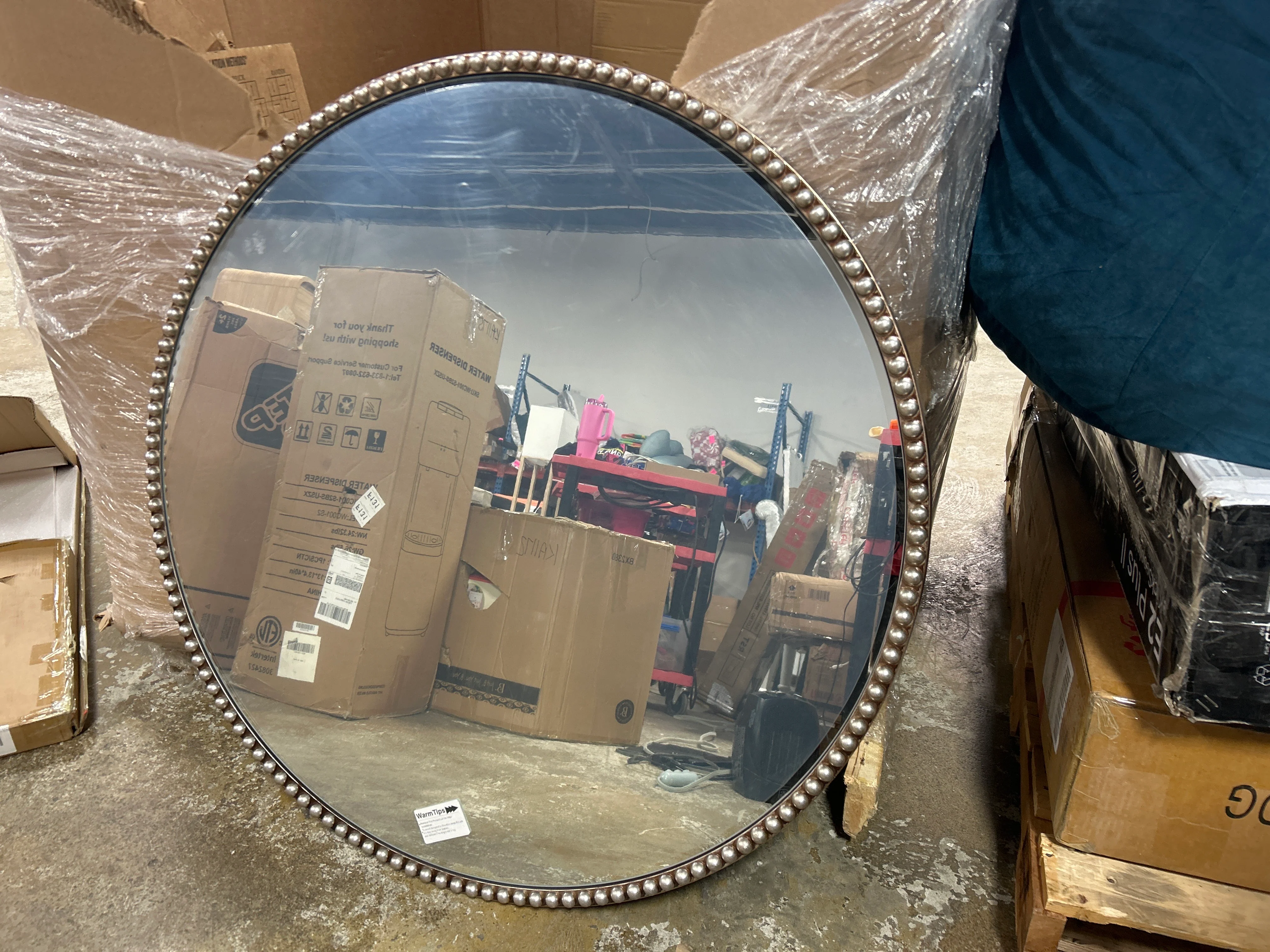 BEAUTYPEAK Round Wall Mirror 24"x24" Antique Beaded Resin Frame Vanity Mirror SHOWROOM ITEM - Image 2