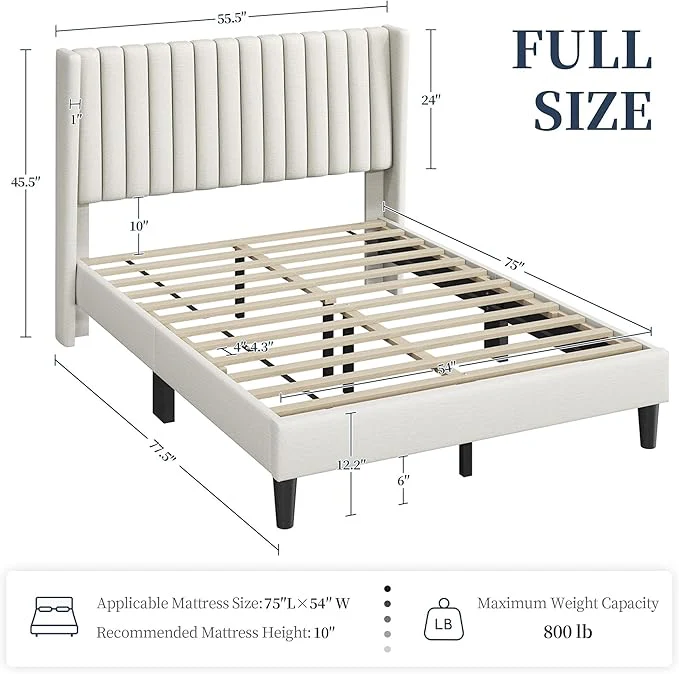 Bed Frame Upholstered Platform Bed with Fabric Headboard - Image 2