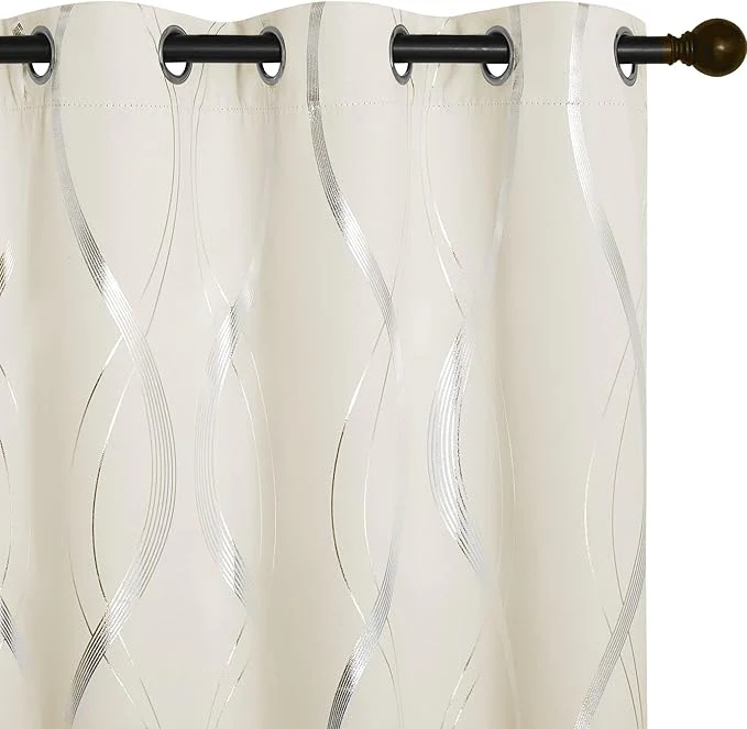 Bedroom Curtains Small Blackout Panels, Beige, Set of 2