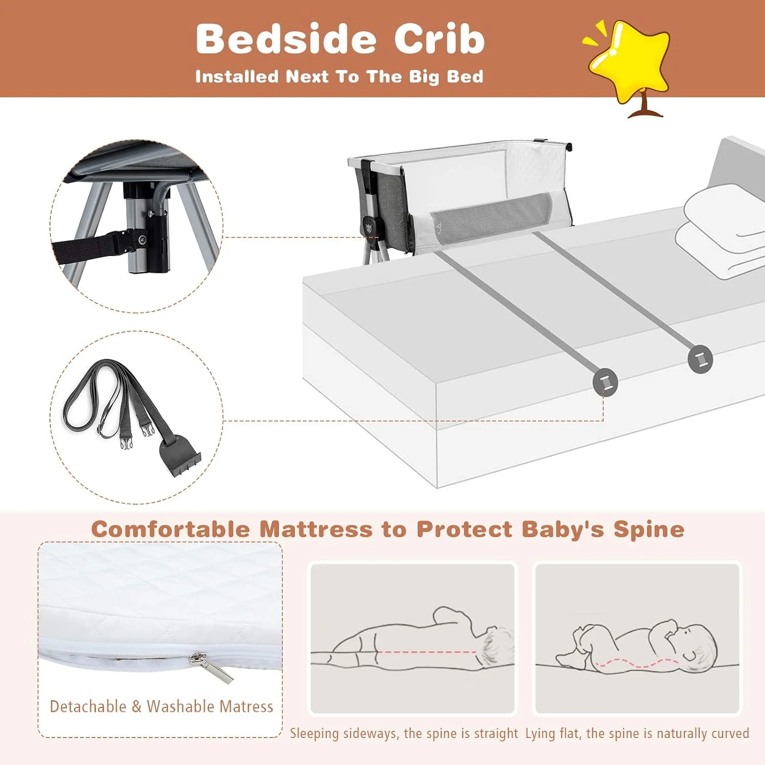 Bedside Bassinet Portable Baby Crib w/Mattress - Image 4