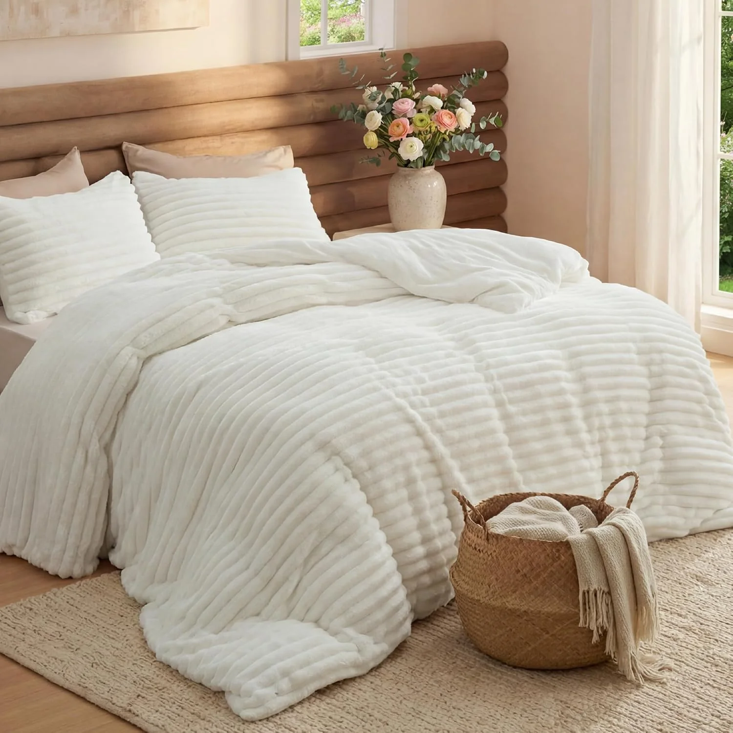 Bedsure Full Comforter Sets - 3 Pieces Double-Side Fleece Fluffy White