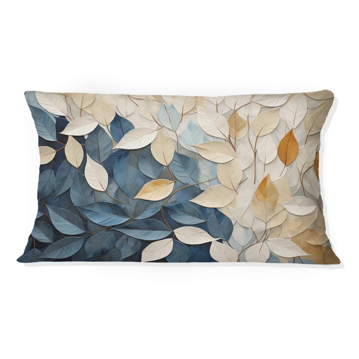 Beige And Blue Minimalism Leaves Collage - Leaves Printed Throw Pillow Set of 2