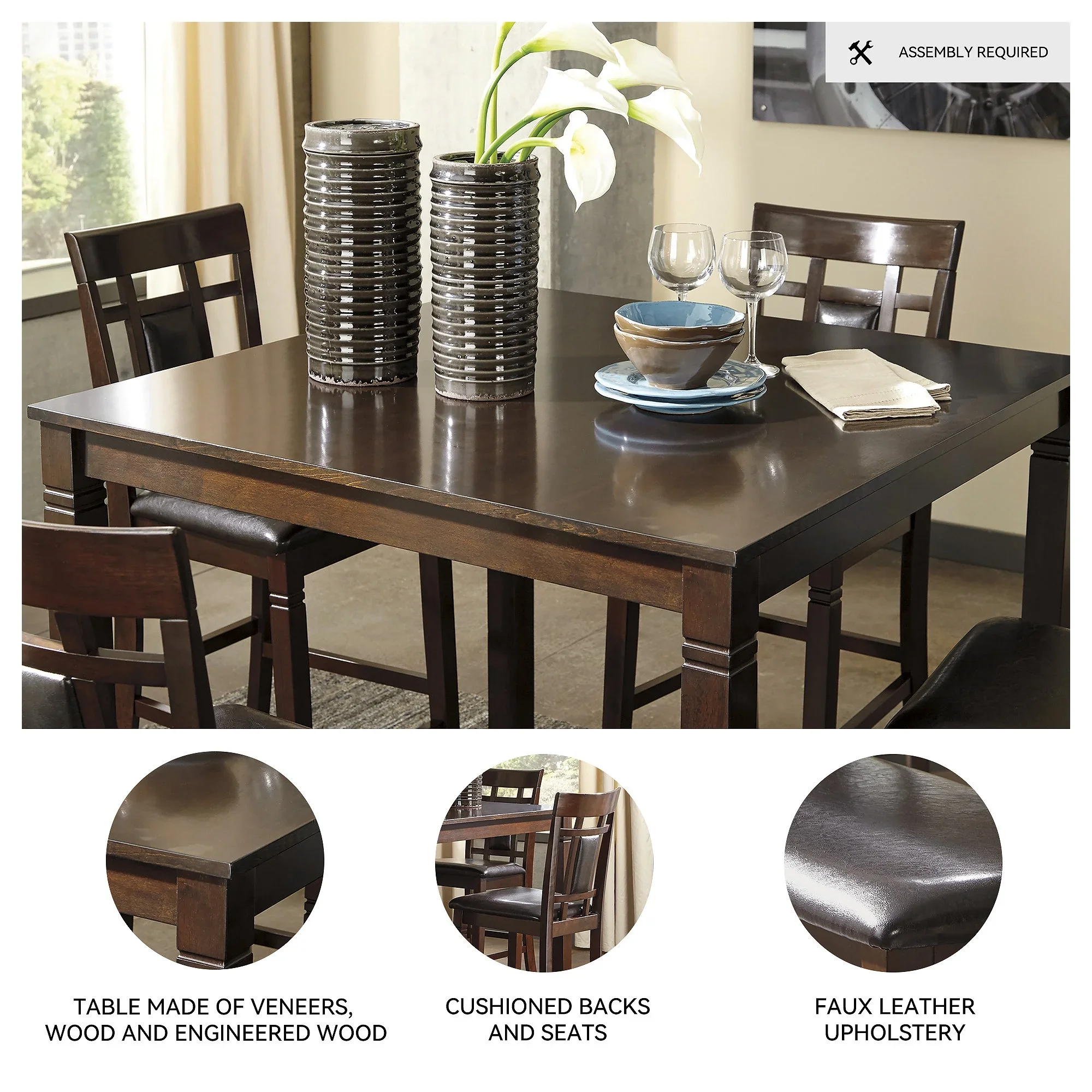 Bennox 5-Piece Counter Height Dining Set - Brown - Image 2