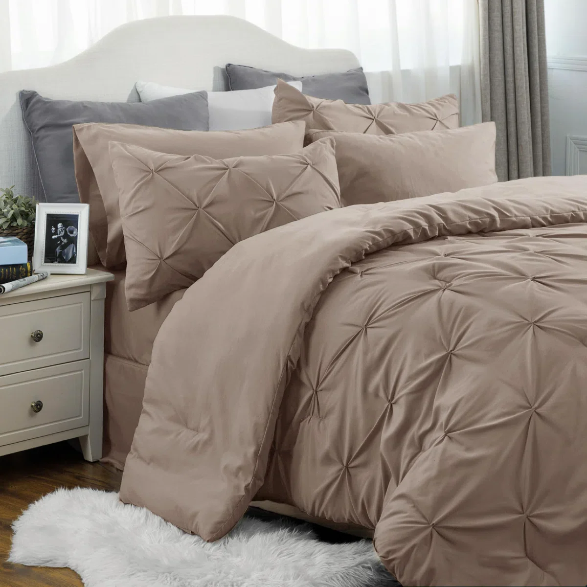 Queen Pintuck Bed-in-a-Bag- Khaki Pinch Pleat Comforter set 7-Piece - Image 5