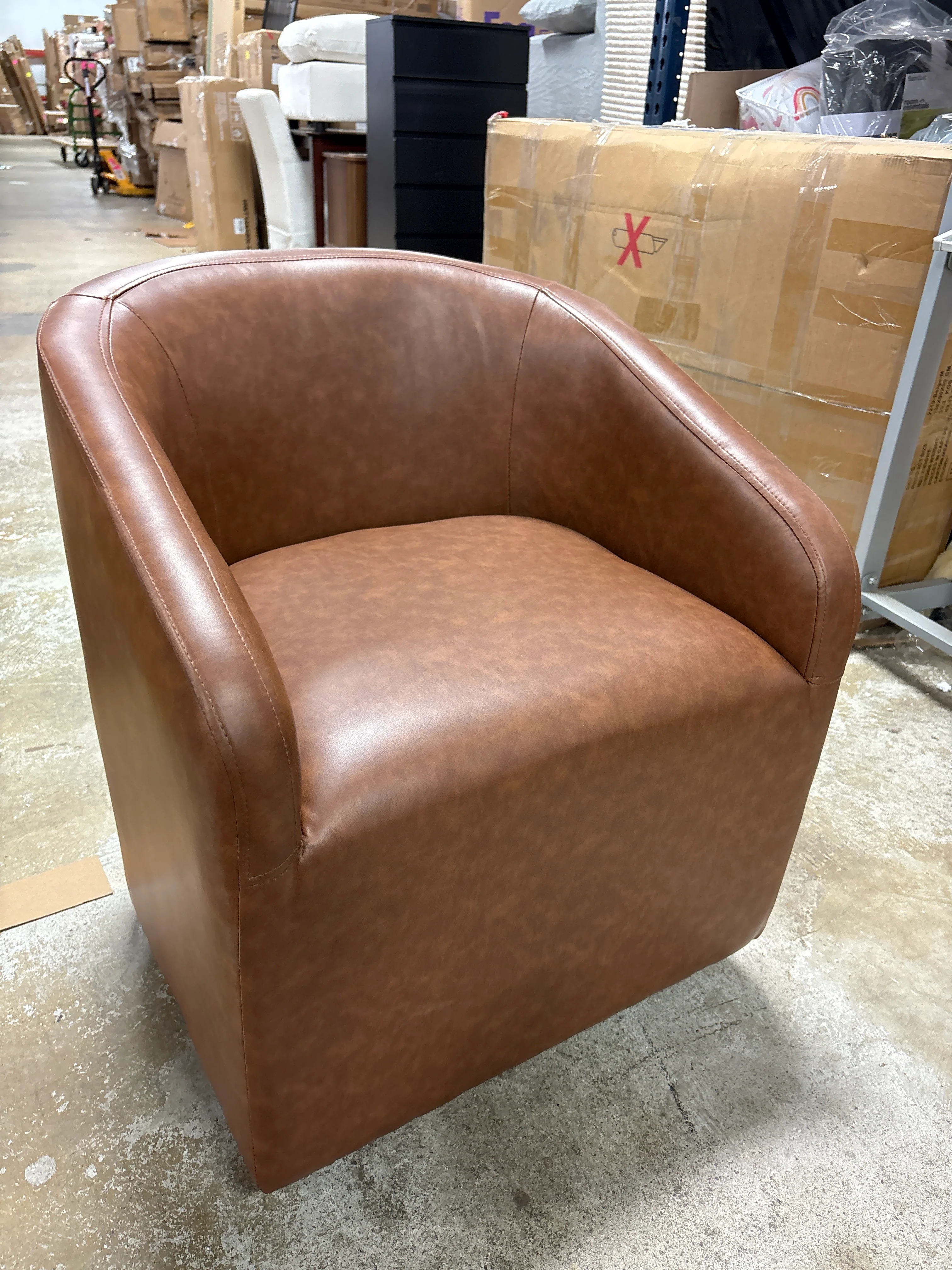 BESTANO Set of 2 Modern Upholstered Dining Chairs with Swivel Casters, Faux Leather Barrel Back Accent Side Chair for Dining Room Living Room,Brown SHOWROOM ITEM - Image 3