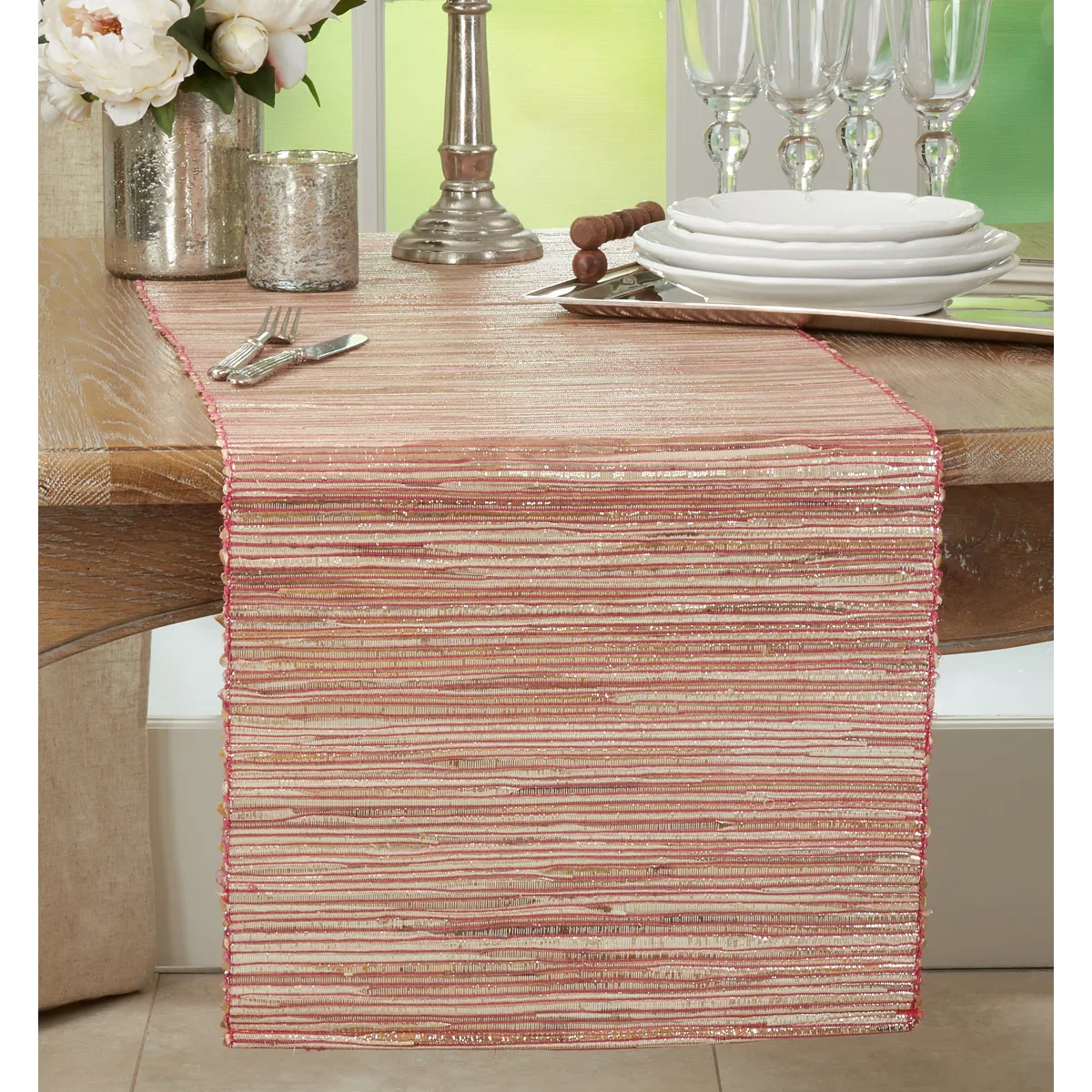 Bevis Shimmering Woven Nubby Natural Table Runner - Image 2