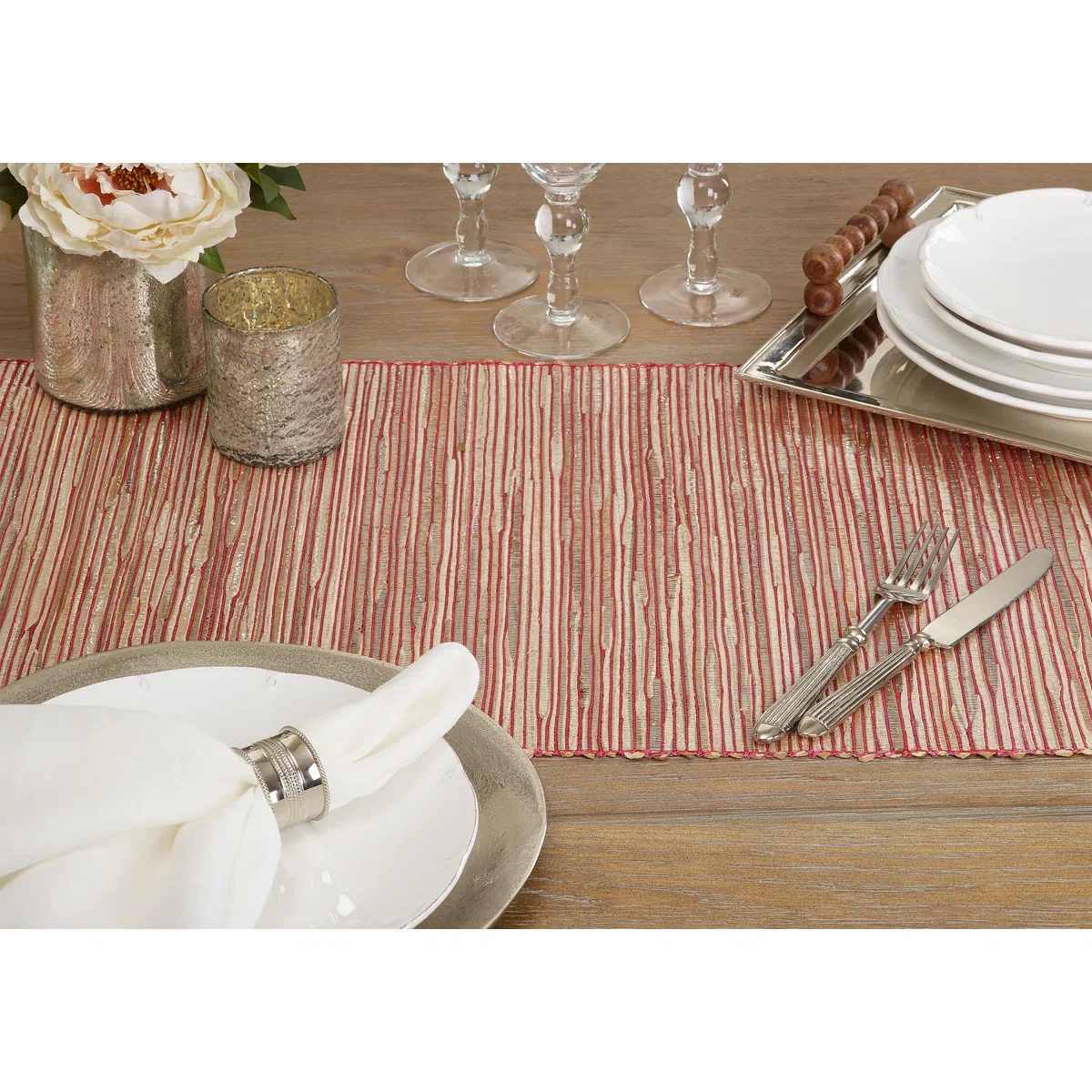 Bevis Shimmering Woven Nubby Natural Table Runner - Image 3