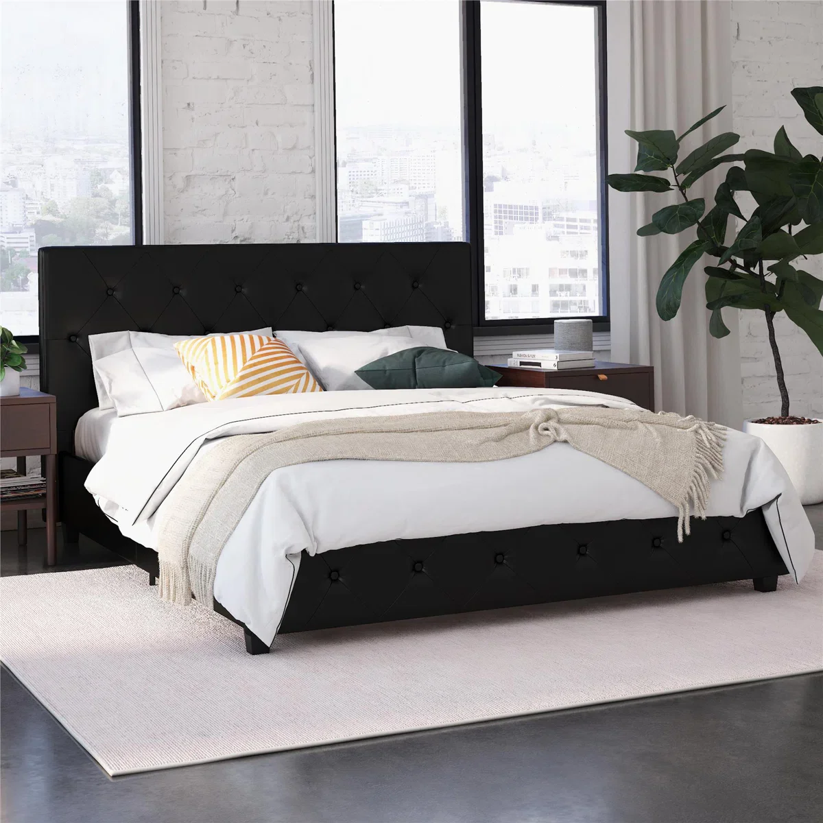 Bhaven Vegan Leather Platform Bed Queen - Image 4