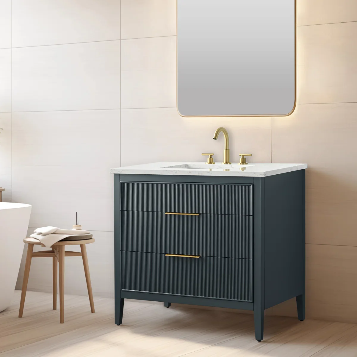 Bilroy 36'' Single Bathroom Vanity with Engineered Stone Top Vintage Blue SHOWROOM ITEM