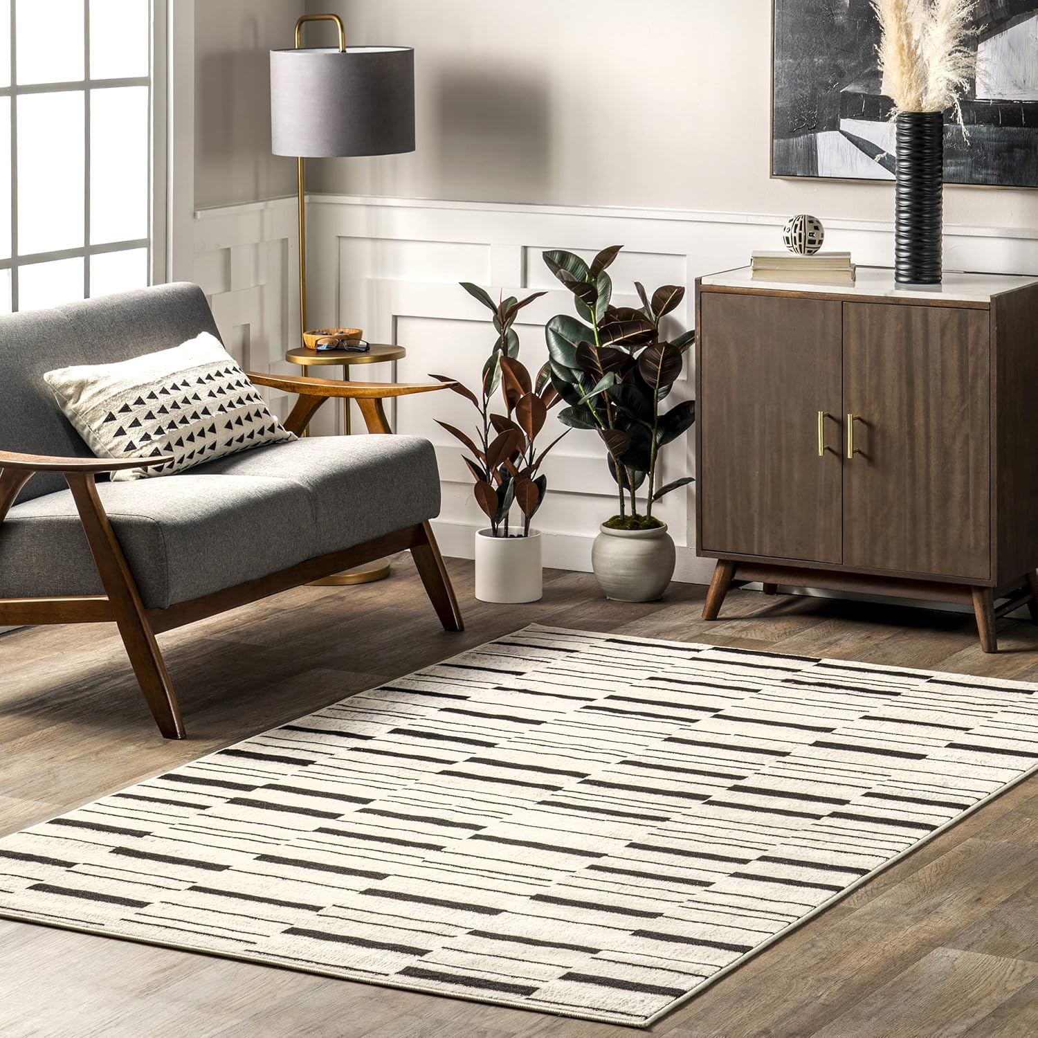 Birdie Modern Lines Area Rug, 8'10' x 12', Beige - Image 2